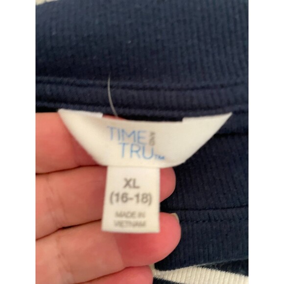 Time And Tru Womens Navy/White Striped T-Shirt Maxi Dress with Pockets Sz 14-16 - Picture 5 of 8